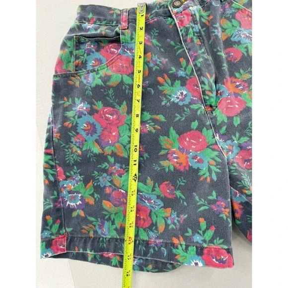 Vtg Oleg Cassani Denim Floral Shorts High Waist 90’s Hippie Size 14 Boho Barbie‍ - Picture 6 of 13